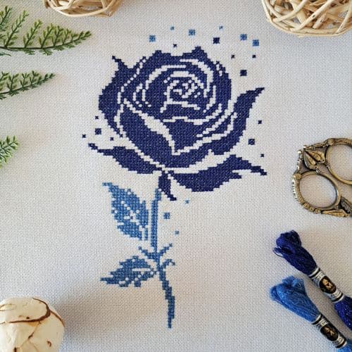 Blue Rose cross stitch chart by Artmishka Cross Stitch