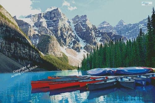 Boats on Moraine Lake, Canada (Large) by Artecy printed cross stitch chart