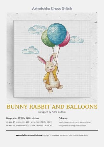 Awesocrafts Cross Stitch Kit - Mr. Elephant & Miss Bunny Balloon Stamped Pattern, Embroidery Supplies For Beginners