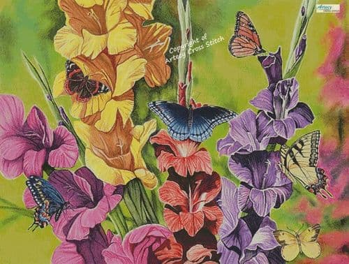 Butterflies and Gladiolas (Large) by Artecy printed cross stitch chart