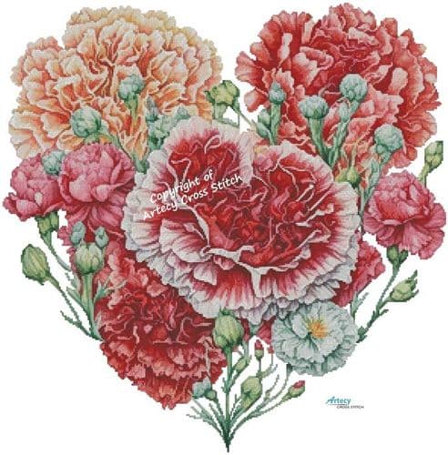 Carnations Heart by Artecy printed cross stitch chart