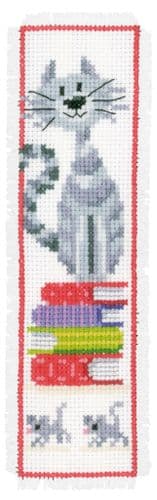 Cat and Books Bookmark Counted Cross Stitch Kit by Vervaco