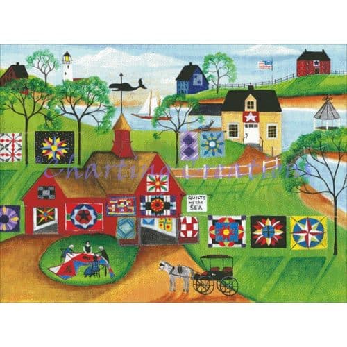 Charting Creations By The Sea Red Barn Quilt Makers printed cross stitch chart