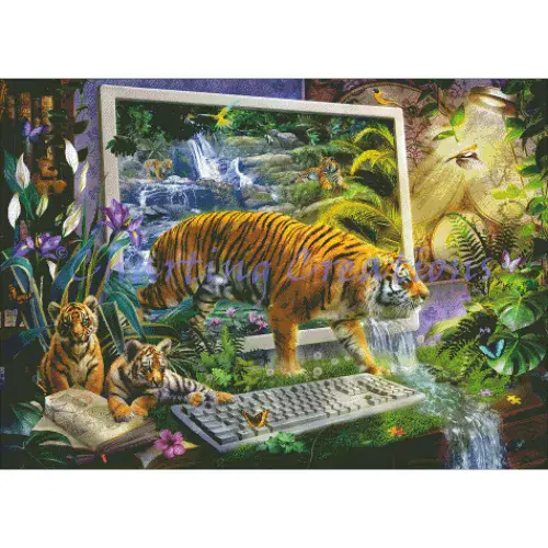Charting Creations Tiger Coming to Life printed cross stitch chart