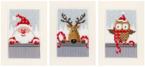 Christmas Buddies Cards (Set of 3) Counted Cross Stitch Kit by Vervaco