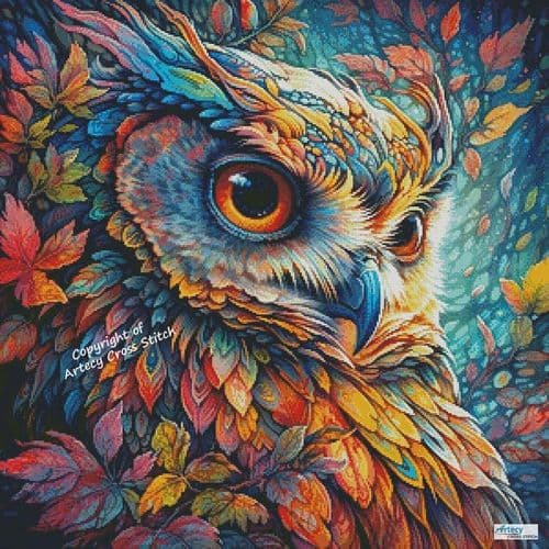 Colourful Abstract Owl by Artecy printed cross stitch chart