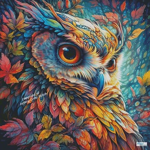 Colourful Abstract Owl (Large) by Artecy printed cross stitch chart
