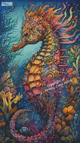 Colourful Abstract Seahorse by Artecy printed cross stitch chart