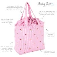 Craft Bag (L): Drawstring: Embroidered Cherries