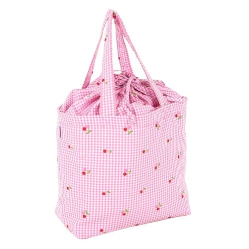 Craft Bag (L): Drawstring: Embroidered Cherries