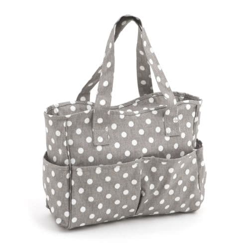 Craft Bag: Matt PVC: Grey Linen Polka Dot