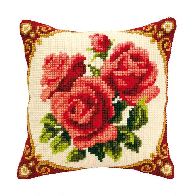 Cross Stitch Kit Cushion Red Roses by Vervaco