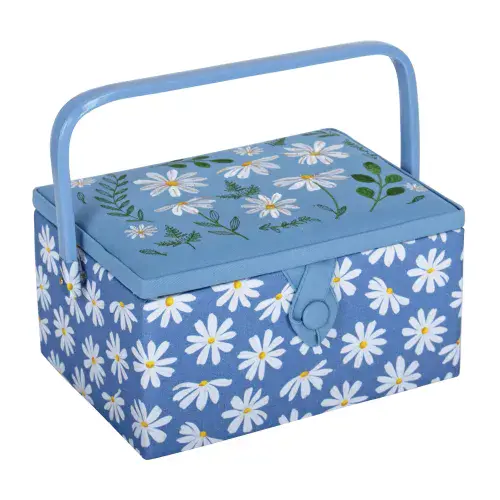 Denim Daisies Embroidered Lid Medium Sewing Box