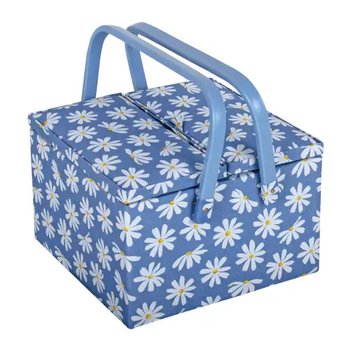 Denim Daisies Twin Lid Large Square Sewing Box