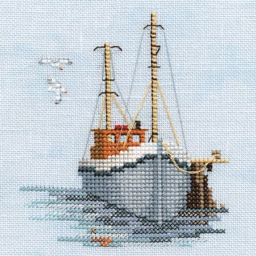 Derwentwater Designs Fishing Boat (linen) cross stitch kit - BEING DISCONTINUED