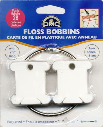 DMC 28 Plastic Floss Thread Bobbins with 2.5" Metal Ring