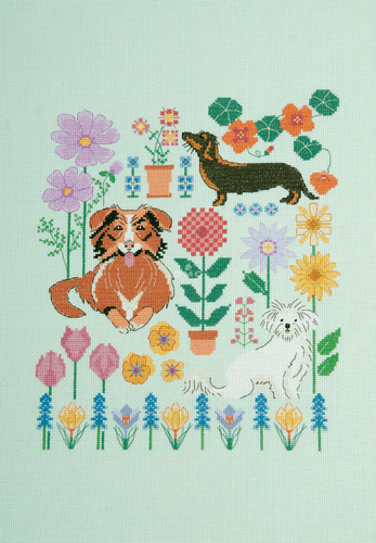DMC Dogs in the Garden by Marie-Dominique Procureur cross stitch kit