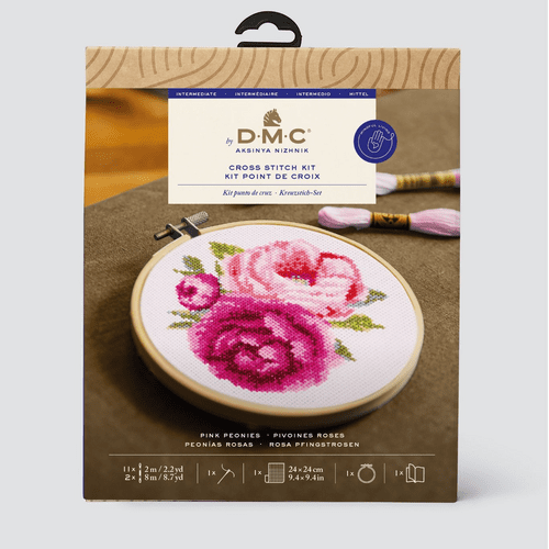 DMC Pink Peonies cross stitch kit