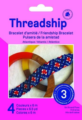 DMC Threadship - 3 Bracelet Starter Pack - Atlantic (Six Strand Floss - 4 Colours)