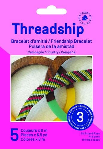 DMC Threadship - 3 Bracelet Starter Pack - Country (Six Strand Floss - 5 Colours)
