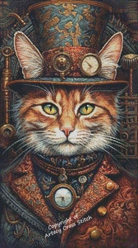 Elegant Steampunk Cat by Artecy printed cross stitch chart