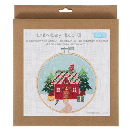 Embroidery Kit with Hoop: Christmas Cottage