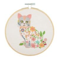 Embroidery Kit with Hoop: Floral Cat