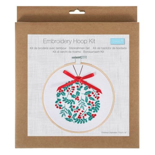 Embroidery Kit with Hoop: Holly Berry Bauble