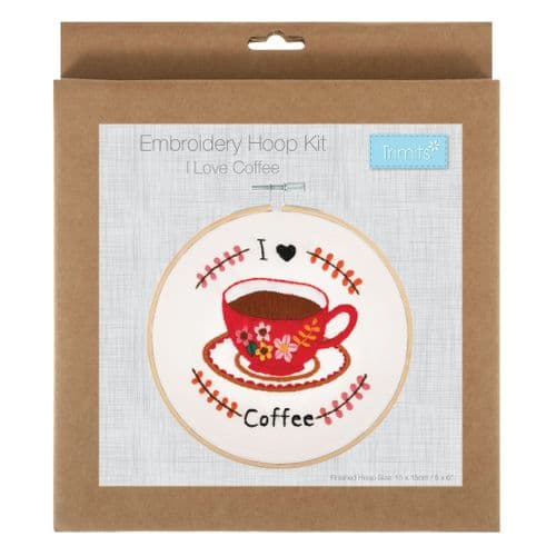 Embroidery Kit with Hoop: I Love Coffee