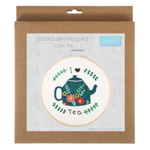 Embroidery Kit with Hoop: I Love Tea