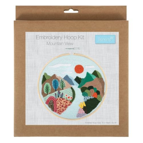 Embroidery Kit with Hoop: Mountain View