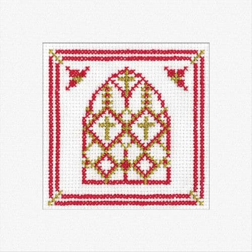Filigree Arch Window Card - Red cross stitch kit