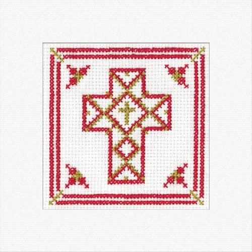 Filigree Cross Card - Red cross stitch kit