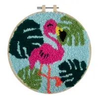 Flamingo Punch Needle Kit - Yarn and Hoop