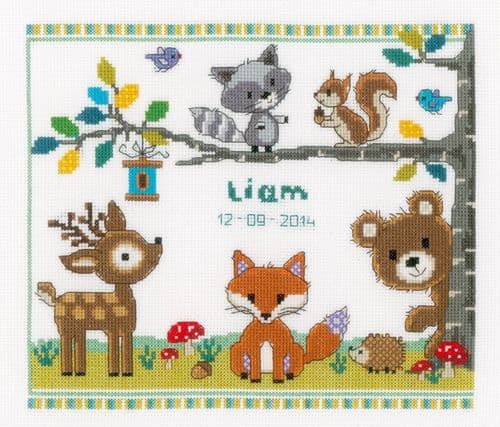 Forest Animals Birth Sampler Counted Cross Stitch Kit by Vervaco