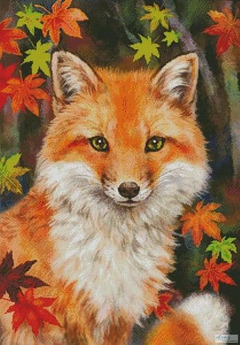 Fox with Autumn Leaves by Artecy printed cross stitch chart