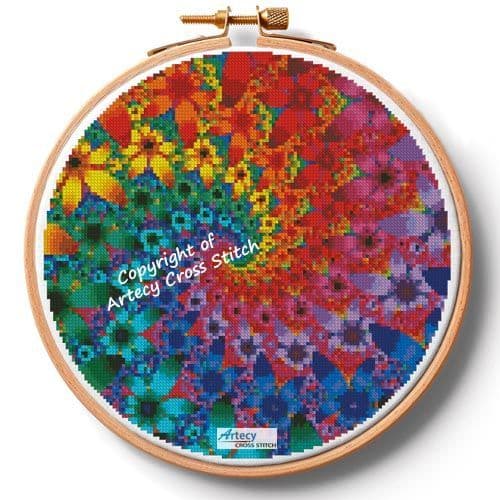 Fractal Flowers Hoop (Large) by Artecy printed cross stitch chart