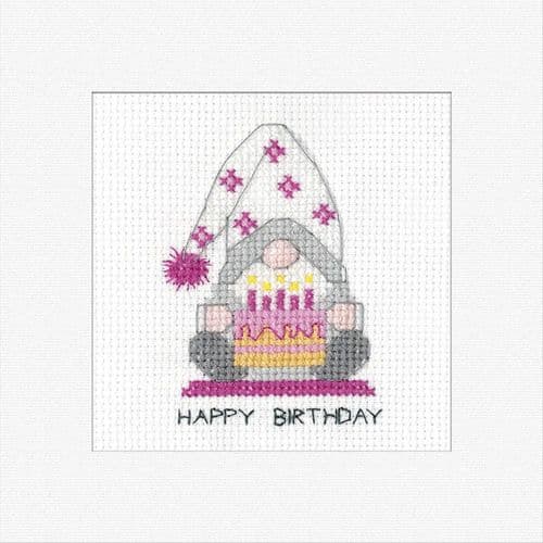 Gonk Birthday Cake Girl Card cross stitch kit