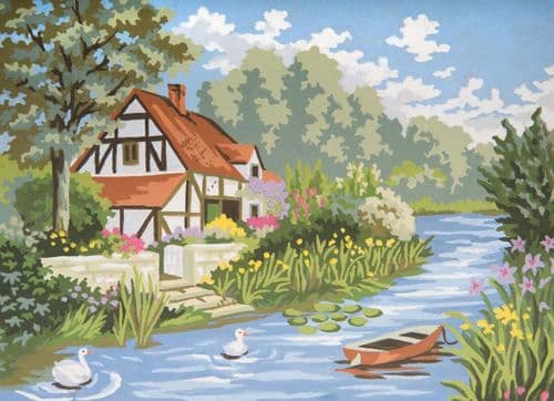 Grafitec Cottage by the Stream Tapestry Canvas