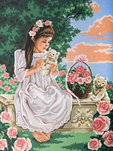 Grafitec Girl and Kittens Tapestry Canvas