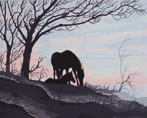Grafitec Mare and Foal Silhouette Tapestry Canvas