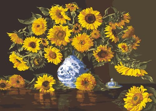 Grafitec Sunflowers in a Blue Vase Tapestry Canvas
