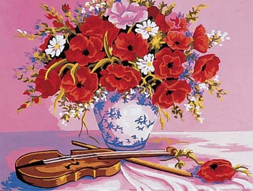 Grafitec Violin and Poppies Tapestry Canvas