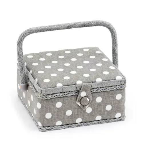 Grey Linen Polka Dot Small Square Sewing Box