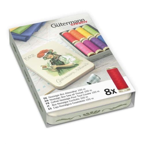 Gutermann Thread Storage Tin: Nostalgic '1928': Sew-All: 8 x 100m: Bright Shades