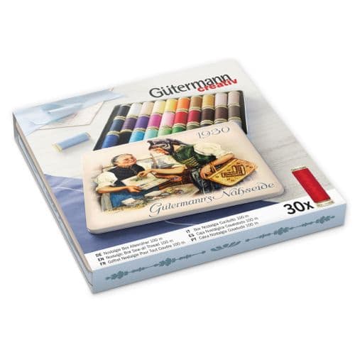 Gutermann Thread Storage Tin: Nostalgic '1930': Sew-All: 30 x 100m: Assorted Shades