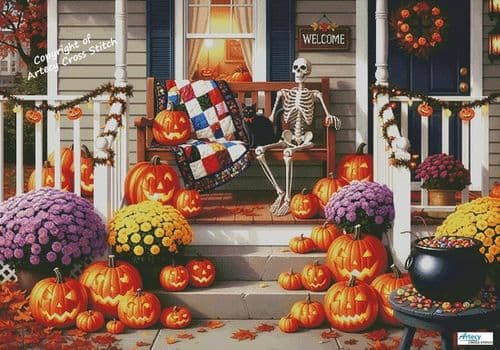 Halloween Front Porch (Large) by Artecy printed cross stitch chart