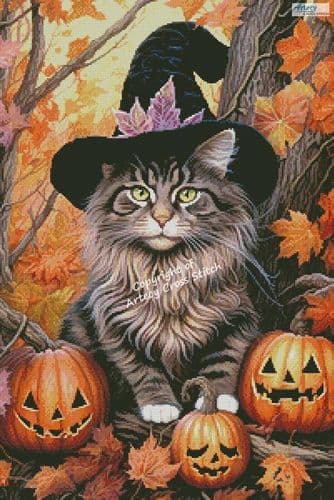 Halloween Siberian Cat by Artecy printed cross stitch chart