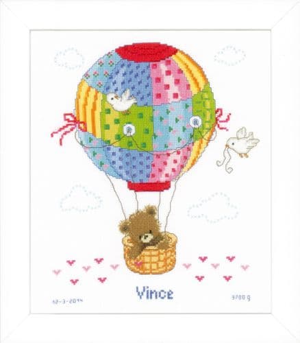 Hot Air Balloon Birth Record Counted Cross Stitch Kit by Vervaco