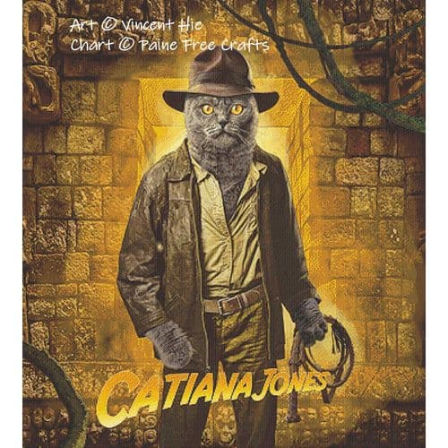 Indiana (Catiana) Jones Cat by Paine Free Crafts printed cross stitch chart